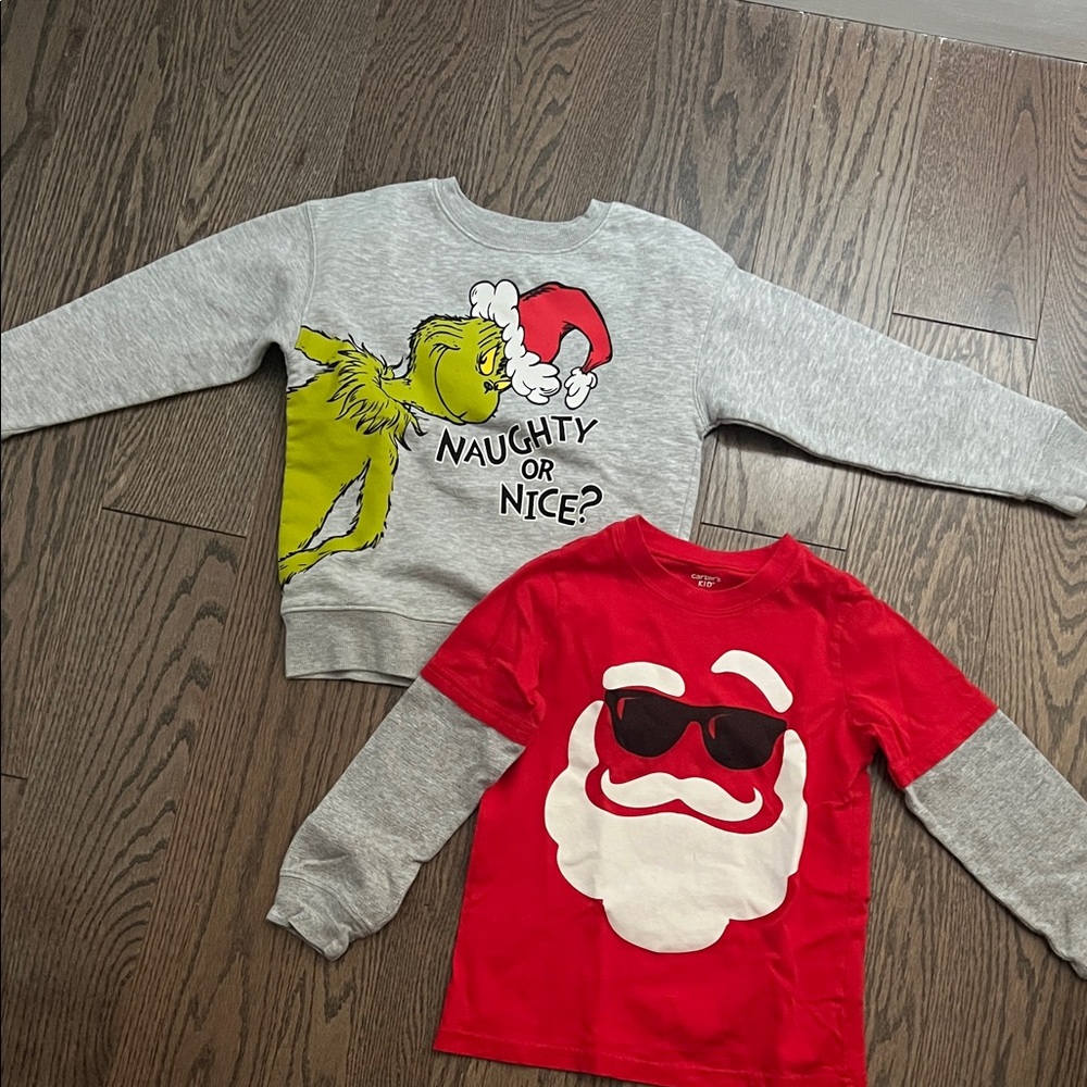 Carter's Gray Grinch and Red Santa Sweatshirt Set